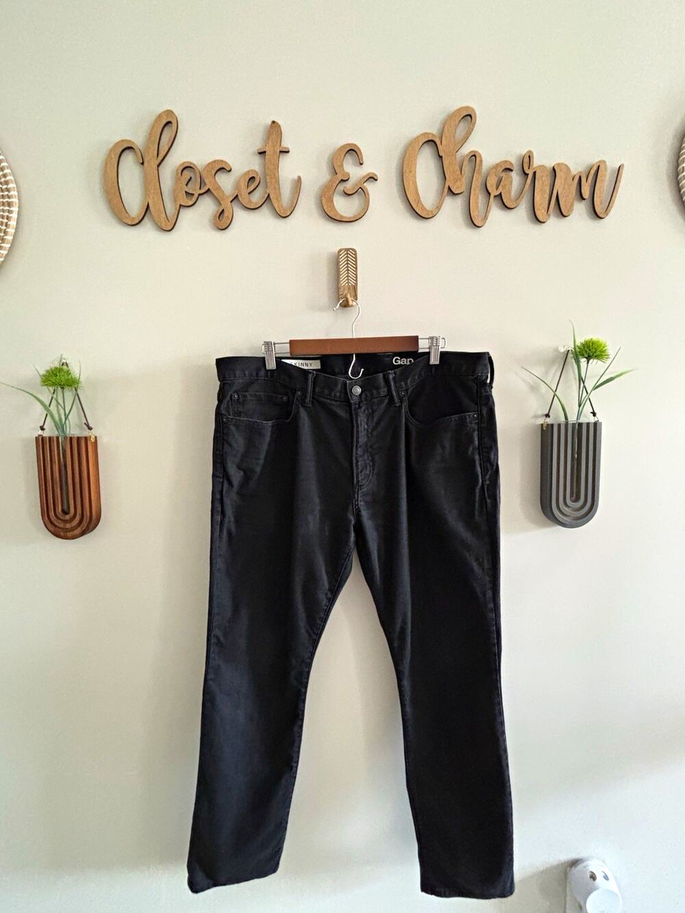 Gap 1969 Men’s Black Skinny Jeans Dark Wash Mid Rise 5-Pocket Denim 38x30